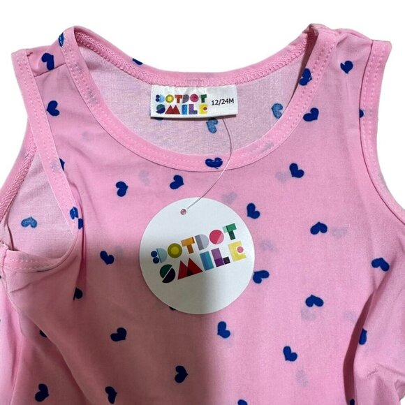 Dot Dot Smile Baby Girl Size 12/24 Month Pink Blue Hearts Tank Twirl Dress NWT - Picture 5 of 6